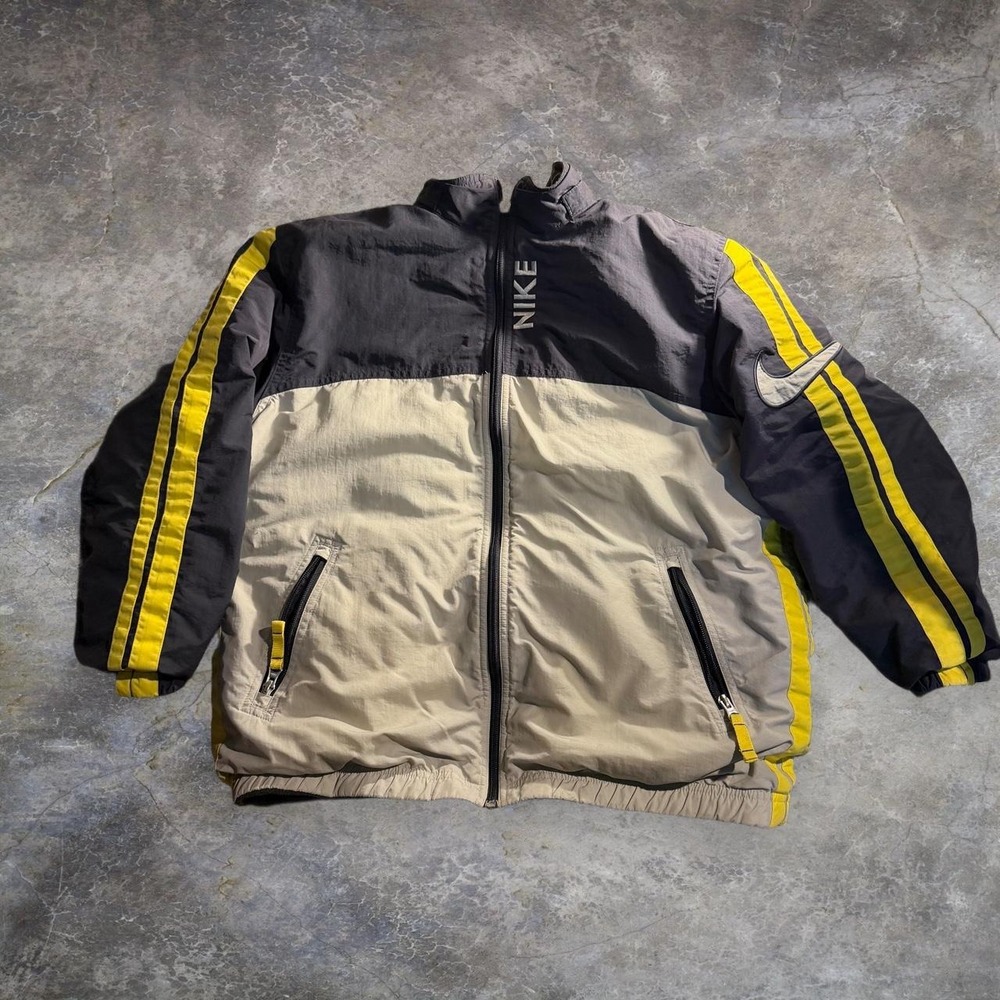 Nike Vintage 90s Reversible Jacket Grey Yellow Stripe Youth L Womens XS
